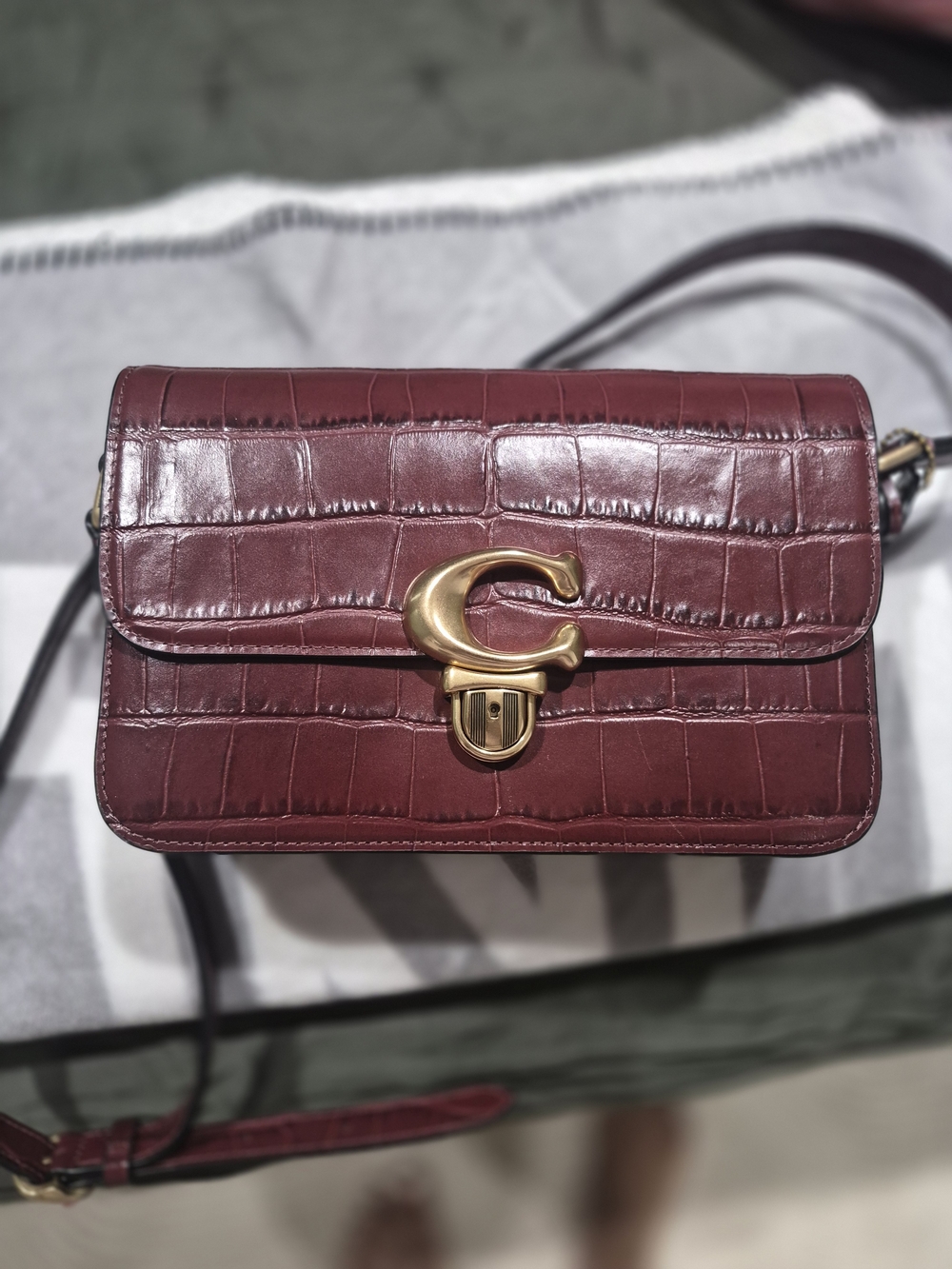 Coach Wine Croc-Embossed Leather Crossbody with Gold Hardware - Picture 6 of 6